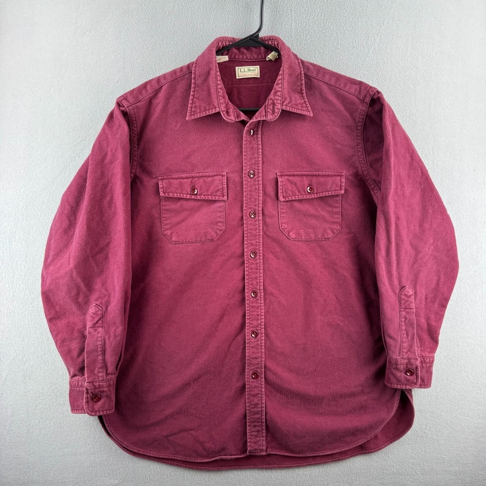 Vintage LL Bean Shirt Mens 17.5 XL‎ Red Heavy Chamois Flannel Button Up USA Made